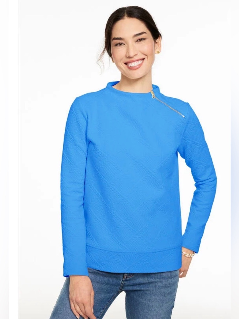 Talbots CABLE KNIT FUNNEL NECK ZIP PULLOVER Plus Size Medium Cotton